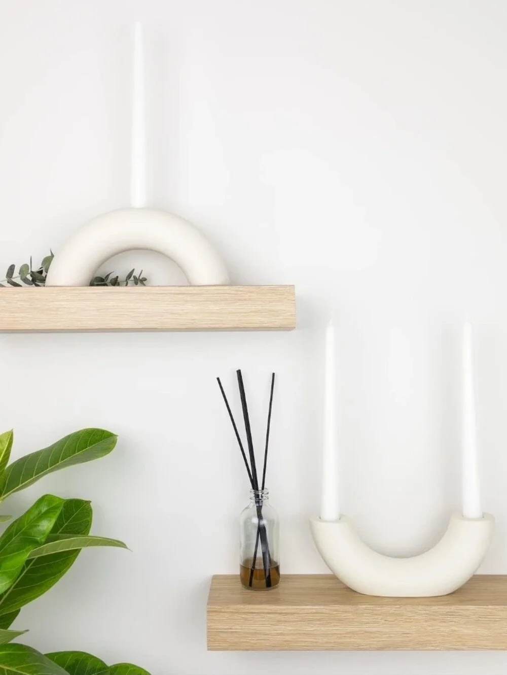Sculptural Ceramic Taper Holders (Set of 2) – Ivory Matte